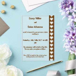Our 8-Bit Hearts in Chocolate Acrylic Wedding Invitations