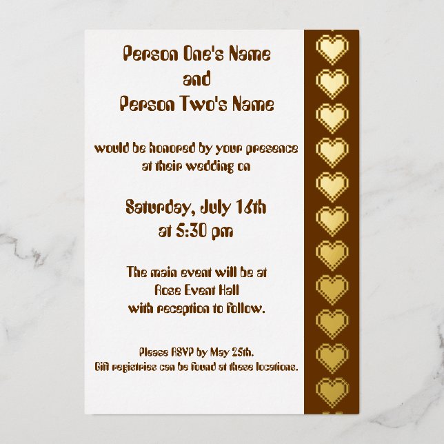Our 8-Bit Hearts in Chocolate Foil Invitation (Front)