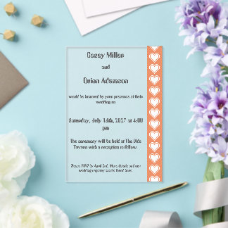 Our 8-Bit Hearts in Coral Acrylic Wedding Invitations