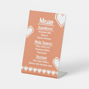 Our 8-Bit Hearts in Coral Pedestal Sign