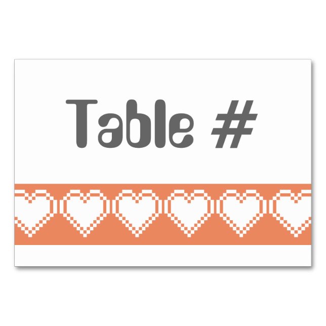 Our 8-Bit Hearts in Coral Table Card (Front)
