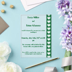 Our 8-Bit Hearts in Green Acrylic Wedding Invitations