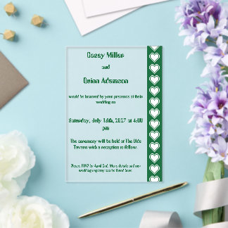 Our 8-Bit Hearts in Green Acrylic Wedding Invitations