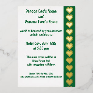 Our 8-Bit Hearts in Green Foil Invitation
