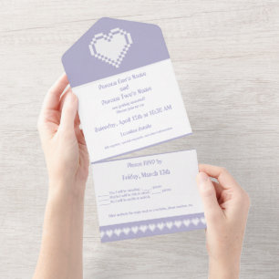 Our 8-bit Hearts in Lavender All In One Invitation
