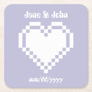 Our 8-Bit Hearts in Lavender Paper Coaster