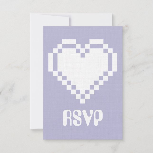Our 8-Bit Hearts in Lavender RSVP Card (Front)