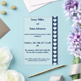 Our 8-Bit Hearts in Navy Acrylic Wedding Invitations