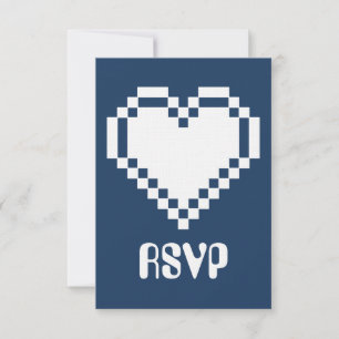 Our 8-Bit Hearts in Navy RSVP Card