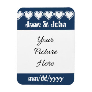 Our 8-Bit Hearts in Navy Save-the-Date Magnet