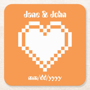 Our 8-Bit Hearts in Orange Paper Coaster