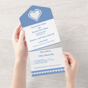 Our 8-bit Hearts in Periwinkle All In One Invitation