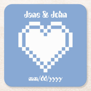 Our 8-Bit Hearts in Periwinkle Paper Coaster