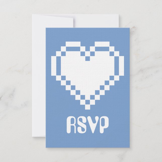 Our 8-Bit Hearts in Periwinkle RSVP Card (Front)