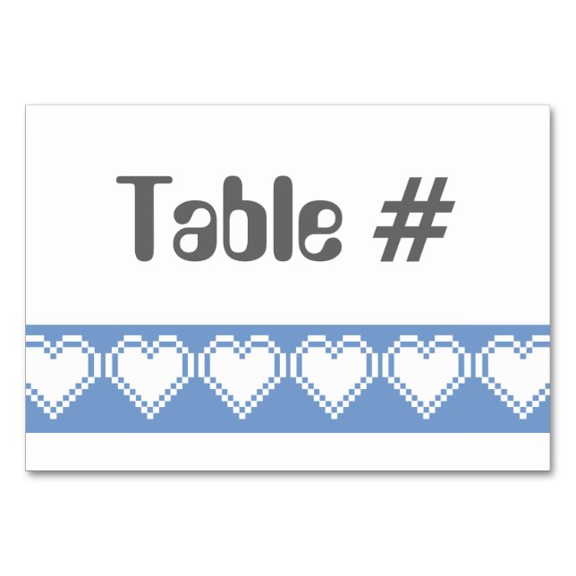 Our 8-Bit Hearts in Periwinkle Table Card (Front)