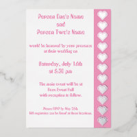 Our 8-Bit Hearts in Petal Pink Foil Invitation