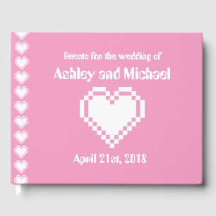 Our 8-Bit Hearts in Petal Pink Guest Book