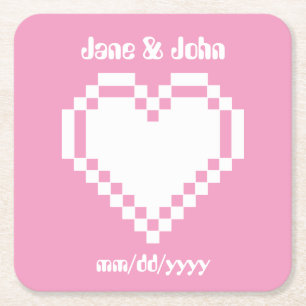 Our 8-Bit Hearts in Petal Pink Paper Coaster