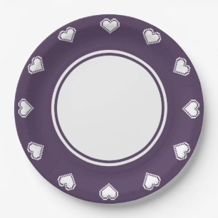 Our 8-Bit Hearts in Purple Paper Plate