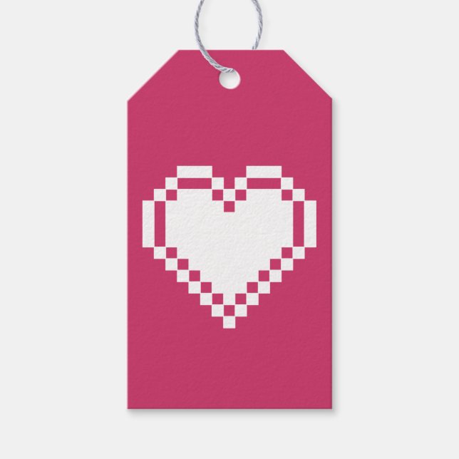 Our 8-Bit Hearts in Raspberry Gift Tag (Front)