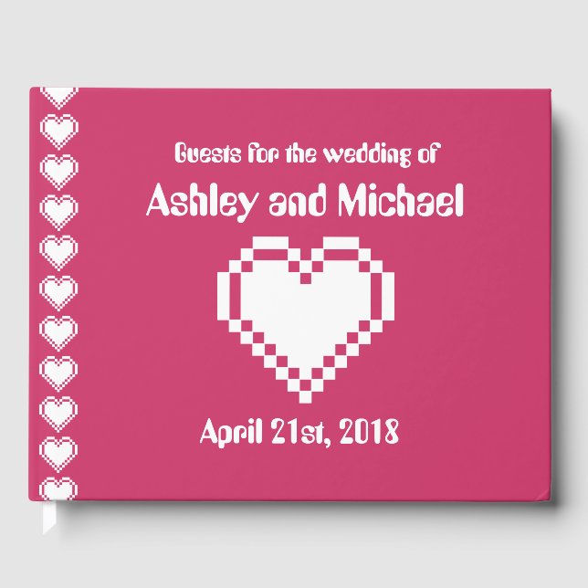 Our 8-Bit Hearts in Raspberry Guest Book (Front)