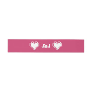 Our 8-Bit Hearts in Raspberry Invite Belly Band Invitation Belly Band