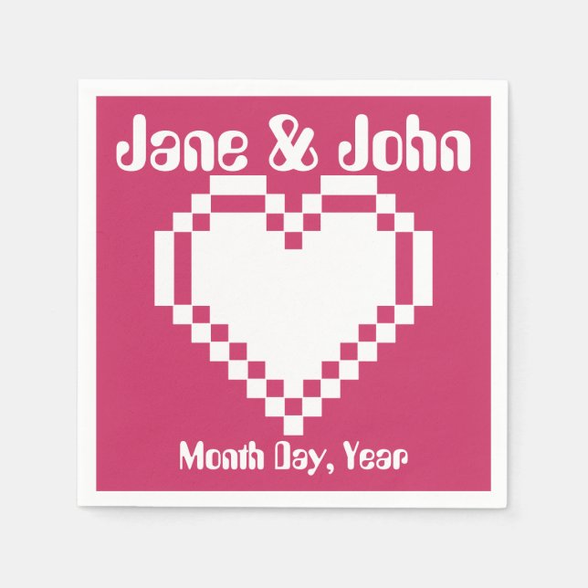 Our 8-Bit Hearts in Raspberry Napkins (Front)