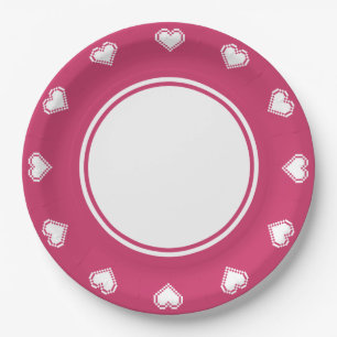 Our 8-Bit Hearts in Raspberry Paper Plate