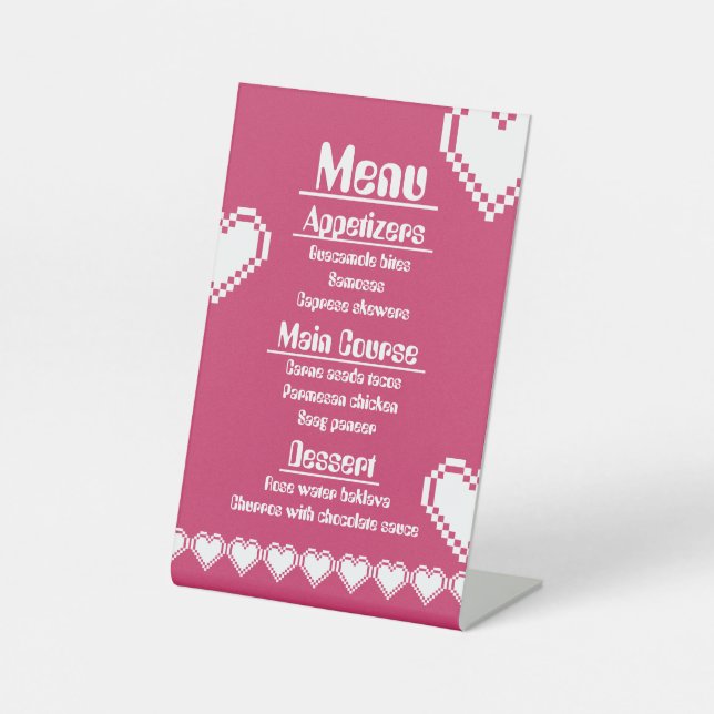 Our 8-Bit Hearts in Raspberry Pedestal Sign (Front)