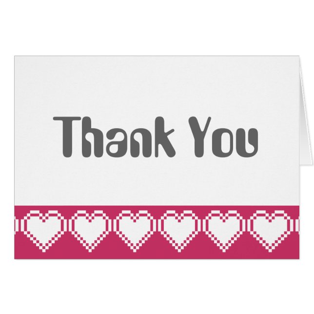 Our 8-Bit Hearts in Raspberry Thank You Card (Front Horizontal)