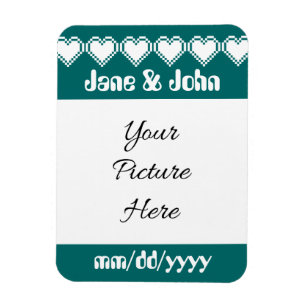 Our 8-Bit Hearts in Teal Save-the-Date Magnet