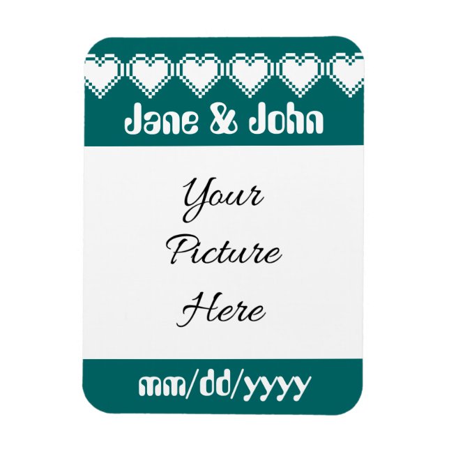 Our 8-Bit Hearts in Teal Save-the-Date Magnet (Vertical)