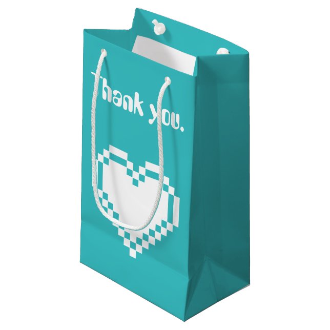 Our 8-Bit Hearts in Turquoise Gift Bag (Front Angled)