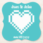 Our 8-Bit Hearts in Turquoise Paper Coaster