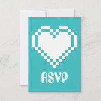 Our 8-Bit Hearts in Turquoise RSVP Card