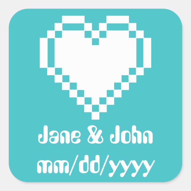 Our 8-Bit Hearts in Turquoise Sticker (Front)