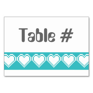 Our 8-Bit Hearts in Turquoise Table Card