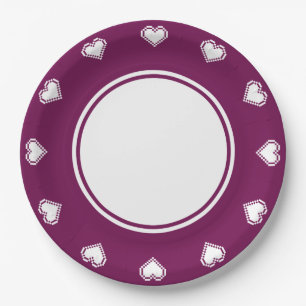 Our 8-Bit Hearts in Wine Paper Plate