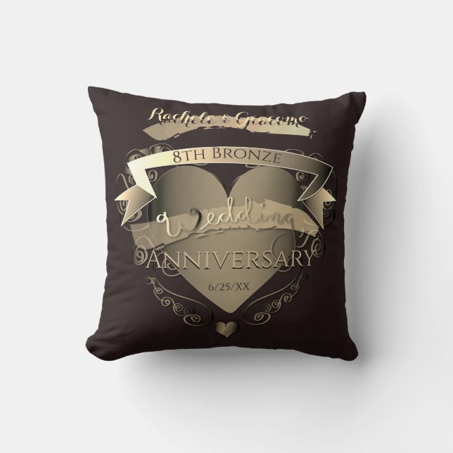 "Our 8th Bronze Wedding Anniversary"3DHeart Emblem Cushion (Front)
