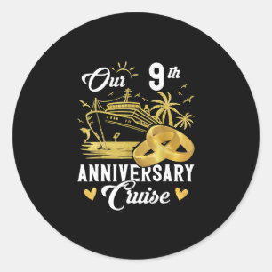 Our 9th Anniversary Golden Cruise Vacation Couple  Classic Round Sticker