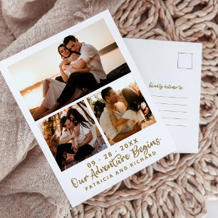 Our Adventure Begins 3 Photo Collage Save the Date Postcard