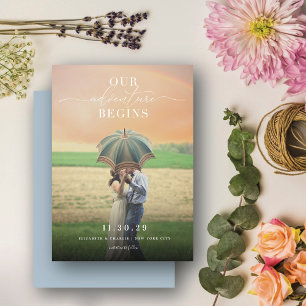 Our Adventure Begins Classic Script Stylish Photo Save The Date