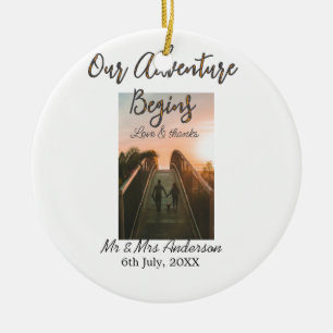 Our Adventure begins couple photo love & thanks Ceramic Tree Decoration