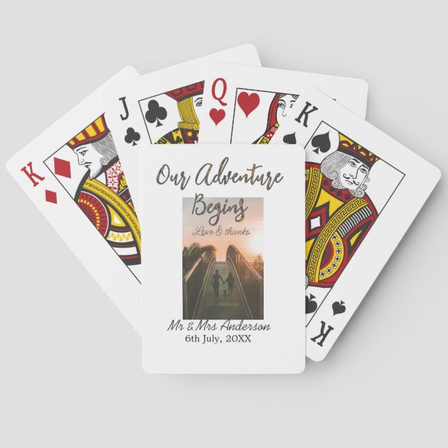 Our Adventure begins couple photo love & thanks  Playing Cards (Back)