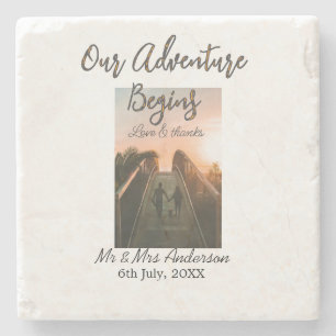 Our Adventure begins couple photo love & thanks Stone Coaster