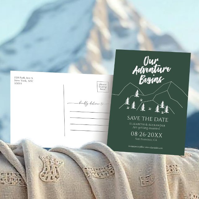 Our Adventure Begins Forest Wedding Save The Date Postcard (Creator Uploaded)