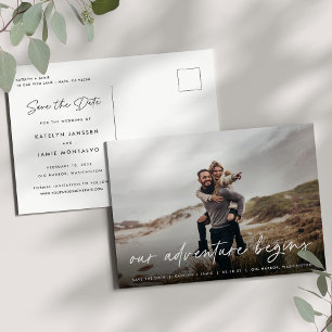 Our Adventure Begins   Full Photo Save the Date Announcement Postcard