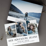 Our Adventure Begins | Multi Photo Save the Date<br><div class="desc">A rustic save the date photo card for the outdoorsy and adventurous couple, designed to accommodate three of your favourite engagement photos aligned side-by-side, with an additional full-bleed photo on the back. "Our Adventure Begins" appears in black along the bottom, with your names, wedding date and wedding location beneath. Add...</div>