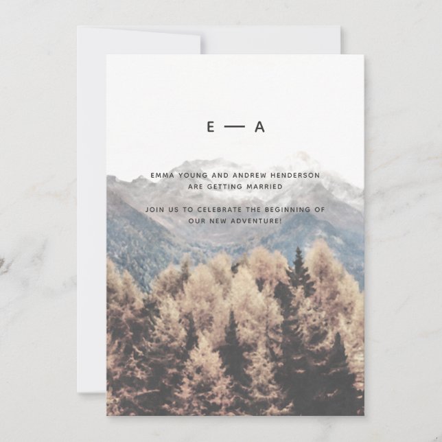 Our Adventure Begins Nature Mountain Pine Scene Invitation (Front)