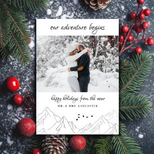 Our Adventure Begins Newlywed Photo Holiday Card